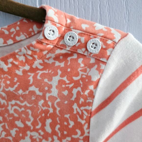 Nautica Peach Multiprint Tee size Small Nautical Striped Summer Feminine - Picture 2 of 8